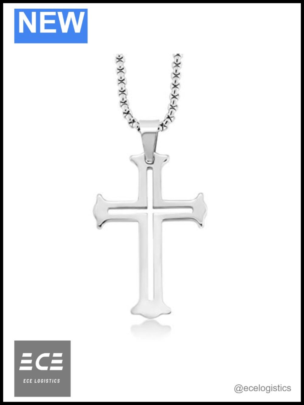 Mens Tungsten Carbide Cutout Cross Pendant Necklace Stainless Steel Box Chain